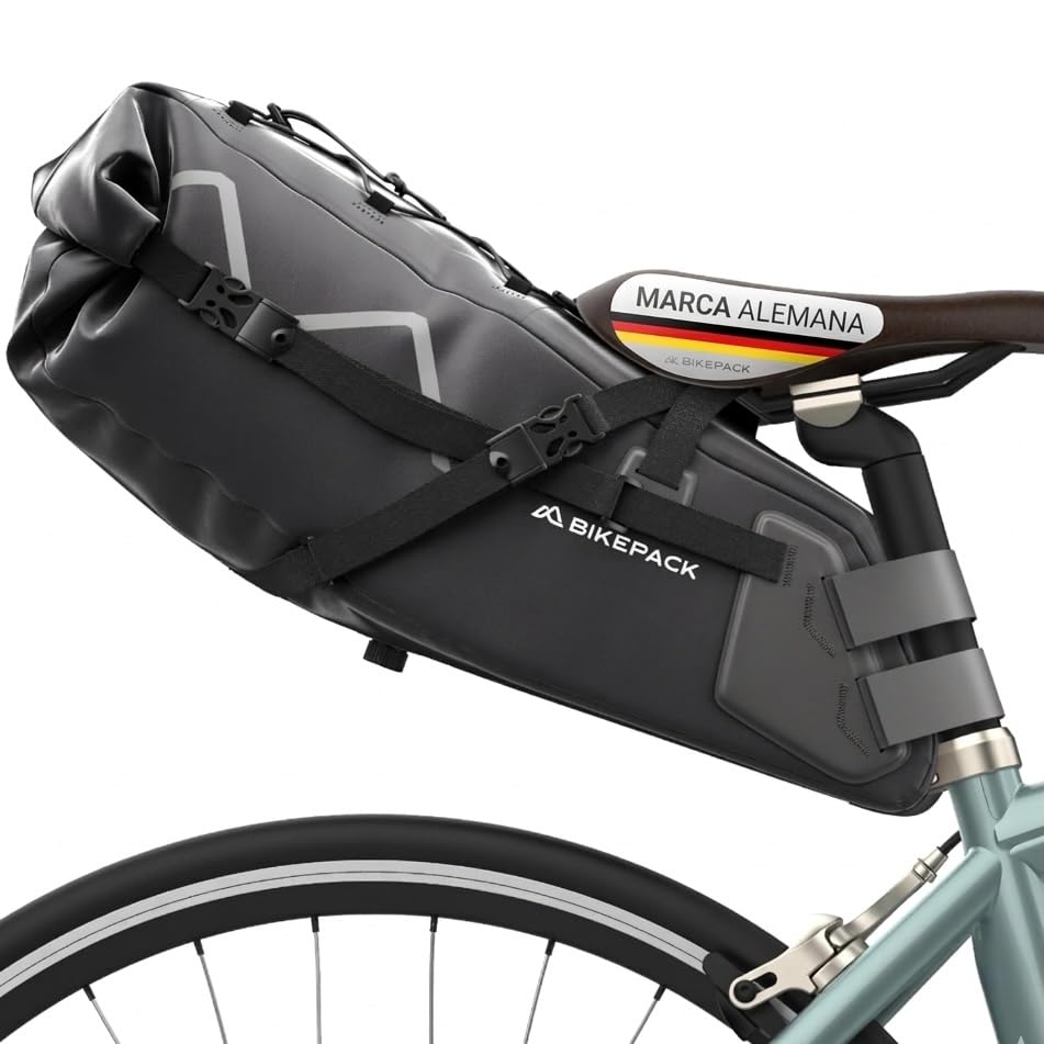 bolsa-sillin-bikepacking-359squ-1.jpg BIKEPACK Bolsa de sillín bicicleta 10–15 L – impermeable | Roll top bikepacking para gravel, bici de carretera y MTB rígida : Amazon.es: Deportes y aire libre - Imagen 1