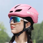 WEST BIKING cascos de ciclismo para mujer, cascos de seguridad con luces LED integradas, ligeros, color rosa, para bicicleta de montaña y carretera