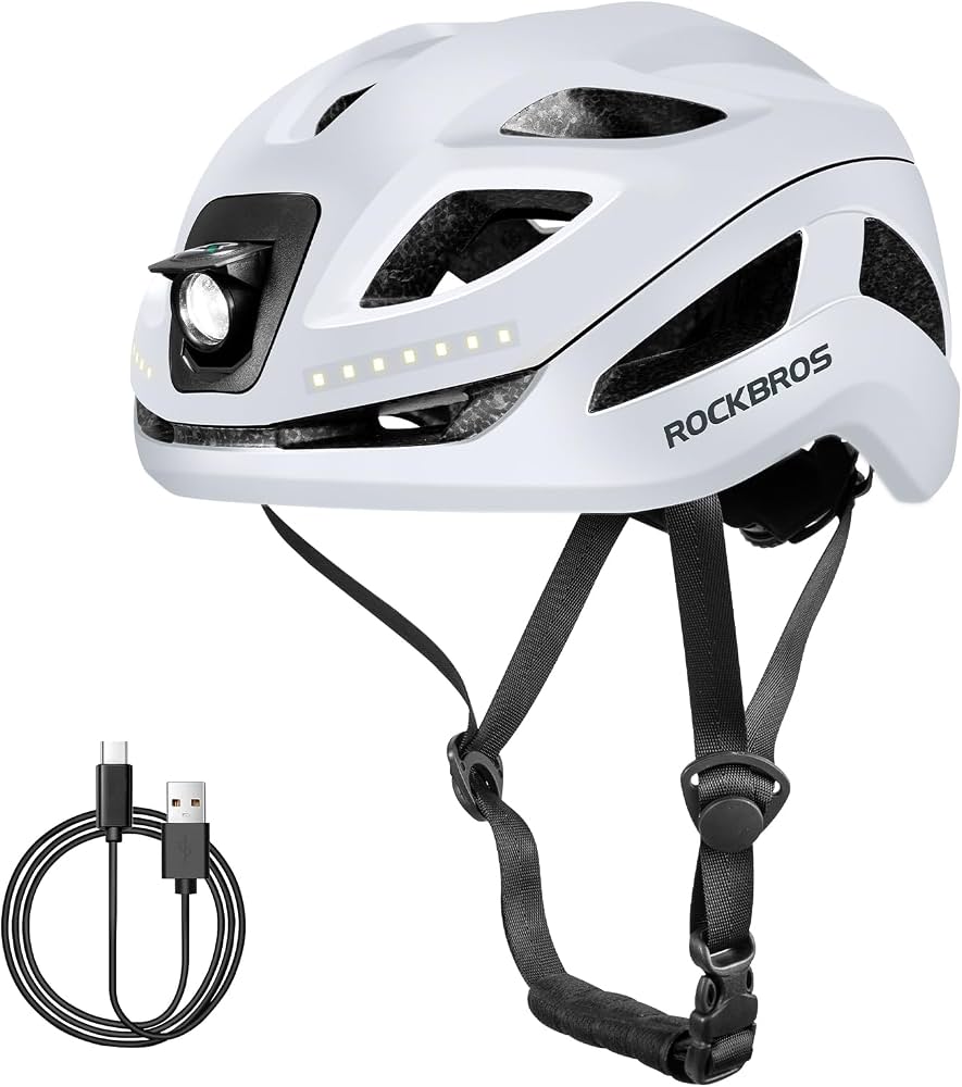 casco-ciclismo-mujer-478jkv-1.jpg ROCKBROS Casco Bicicleta Adulto con Luz Delantera Lateral y Trasera | Casco Ciclismo Recargable Transpirable para Hombre Mujer, Ajustable 58 60 cm para MTB Carretera, Blanco : Amazon.es: Deportes y aire libre - Imagen 1