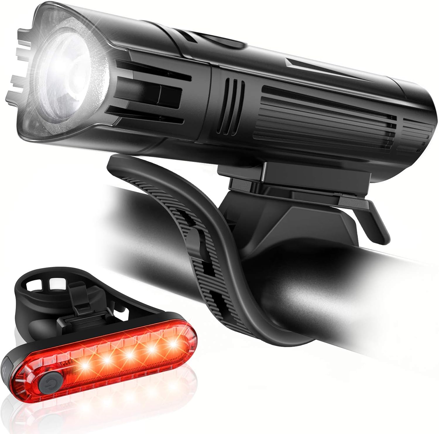 luz-para-bicicleta-potente-628nug-1.jpg Juego de 2 luces para bicicleta ultrabrillantes recargables por USB: potente luz delantera y trasera, 4 modos de iluminación, fácil instalación. - Imagen 1